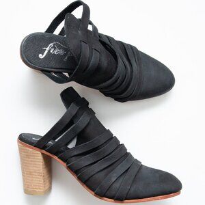 Free People Byron Strappy Mule Leather Shoes Stacked Heel Black Size 39